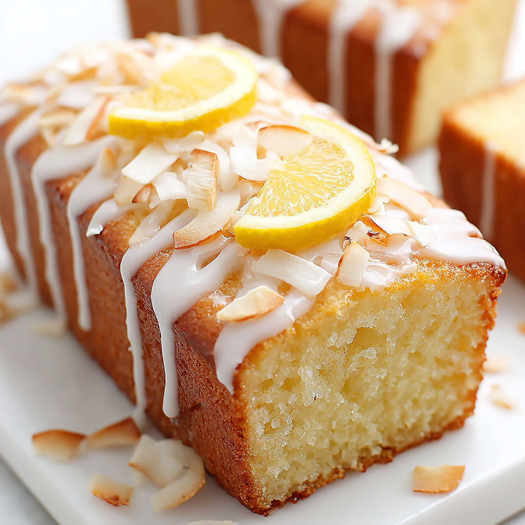 A slice of lemon coconut cake on a plate.