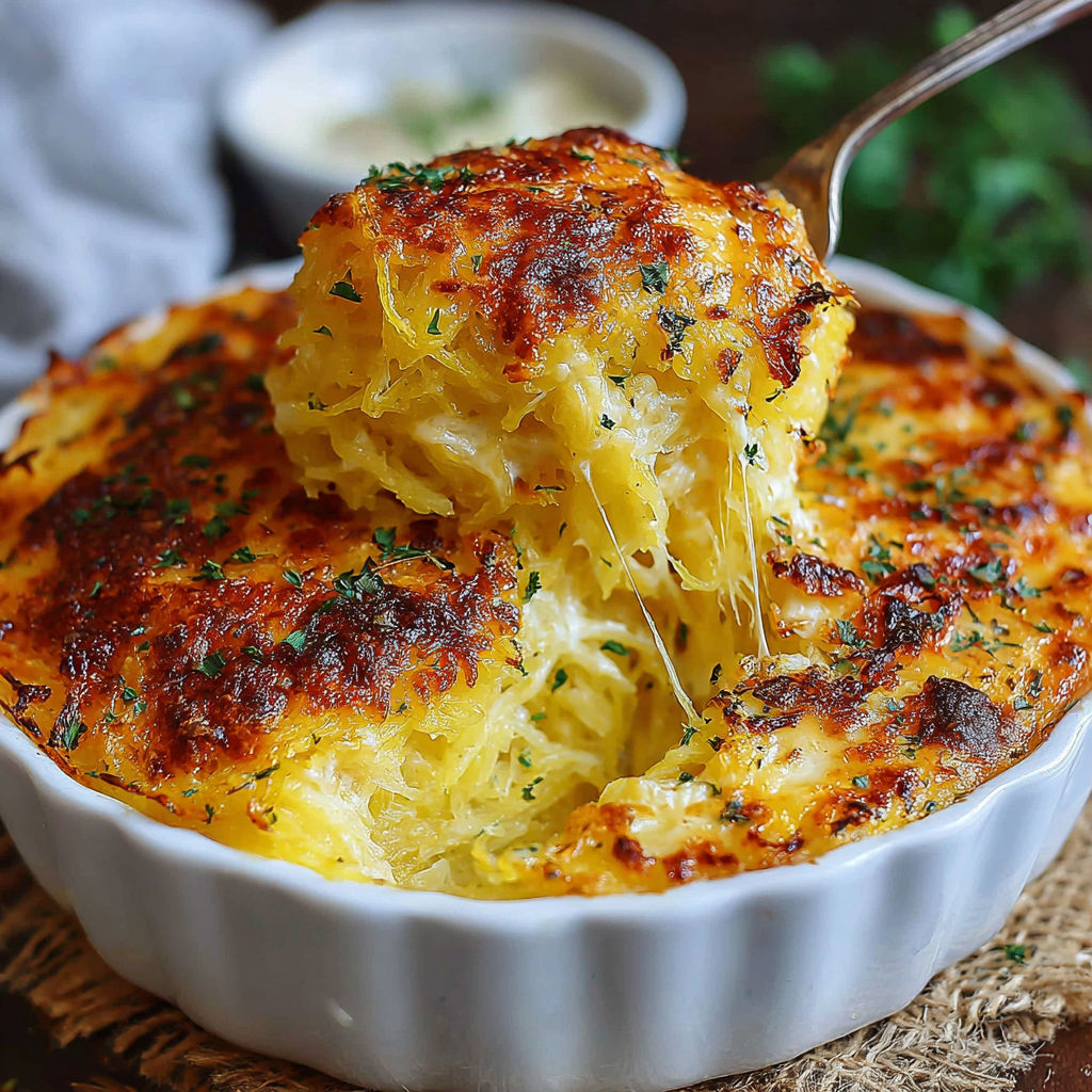 A delicious and healthy recipe for Spaghetti Squash Au Gratin.