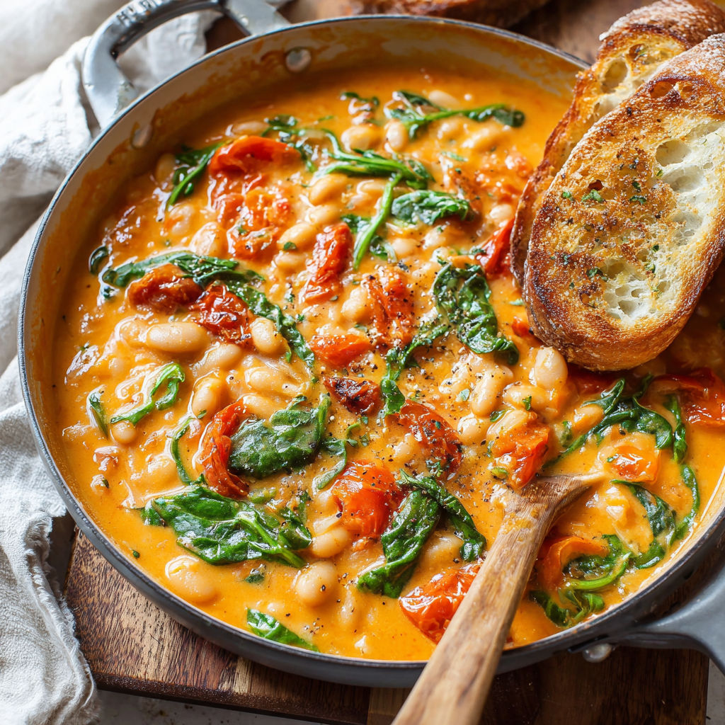 A bowl of soup with a spoon in it.