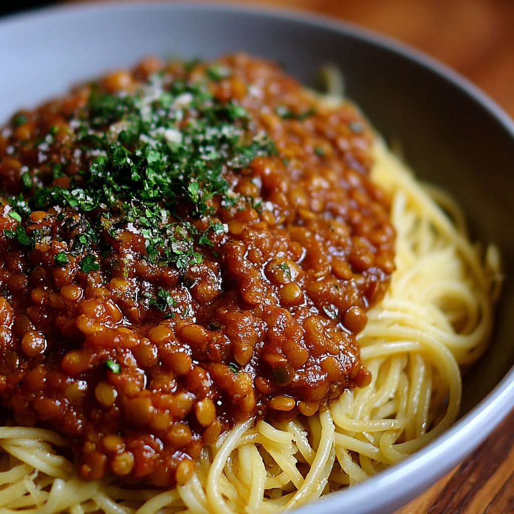 A bowl of Lentil Bolognese.