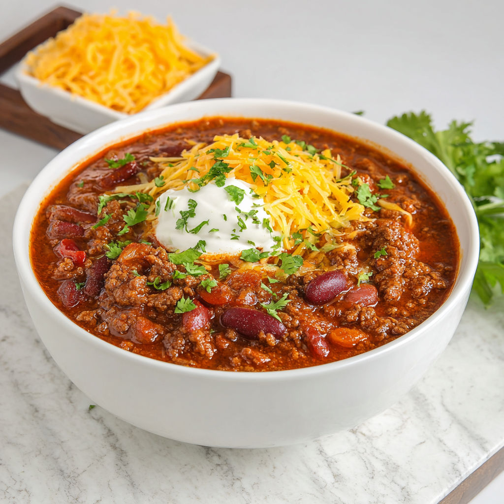 A bowl of chili with cheese on top.