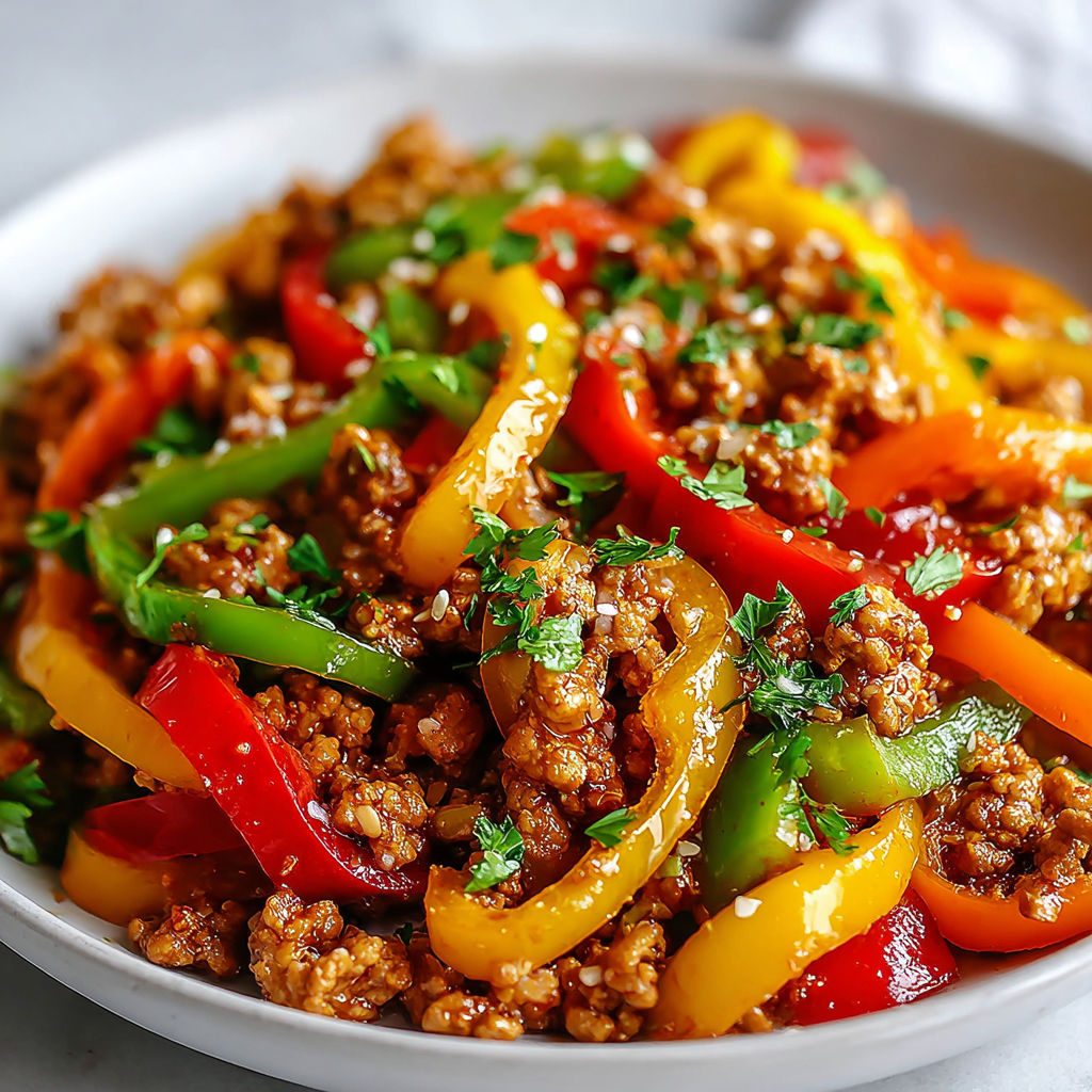 A bowl of ground turkey and peppers.