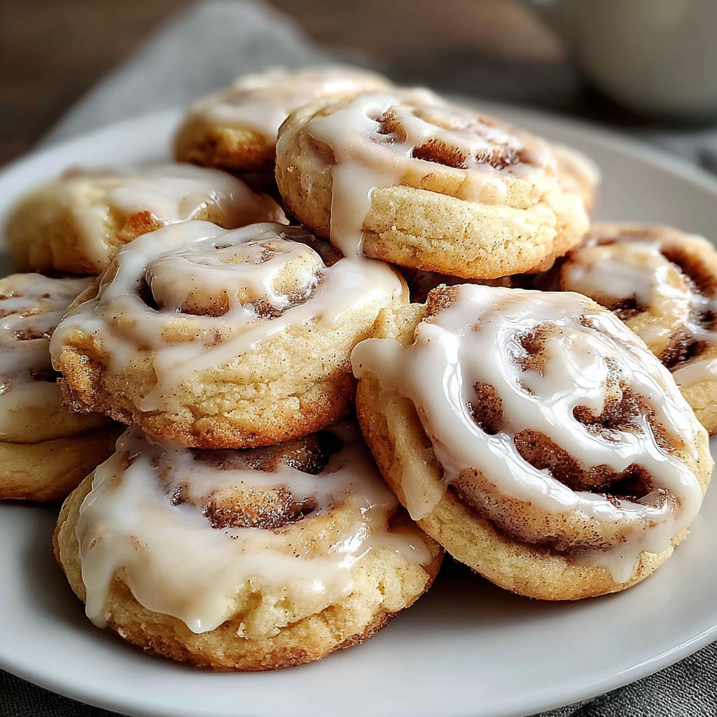 A plate of cinnamon roll cookies.