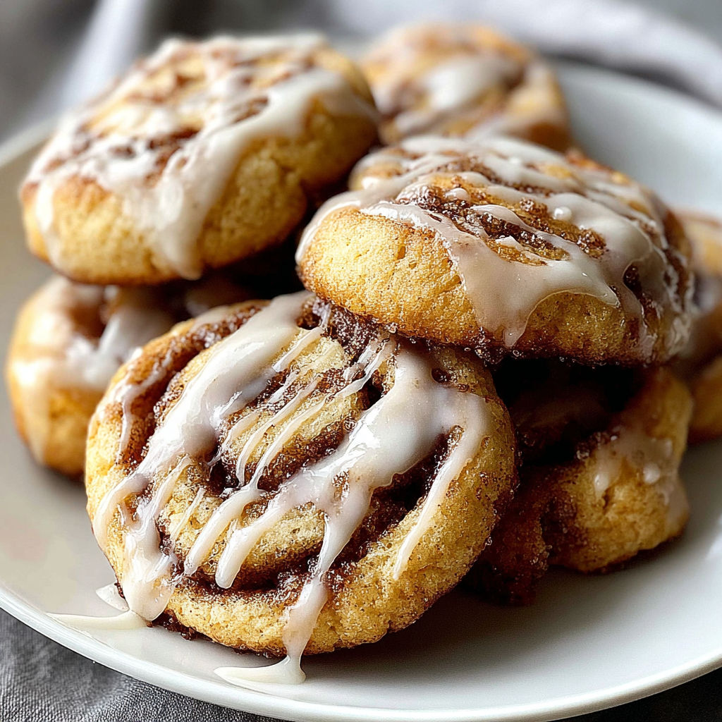 A plate of cinnamon roll cookies.