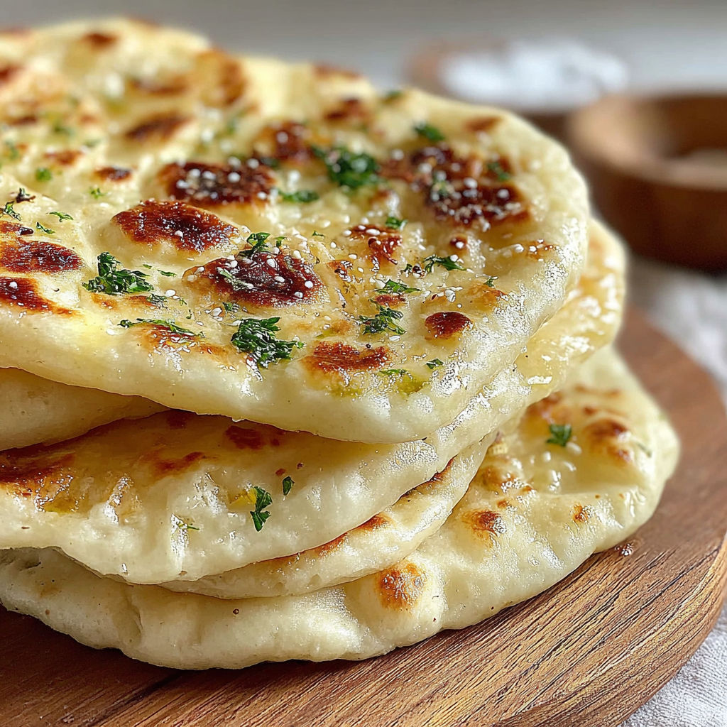 A stack of bread with herbs on top.