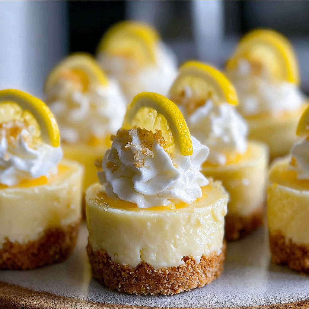A plate of mini lemon cheesecakes.