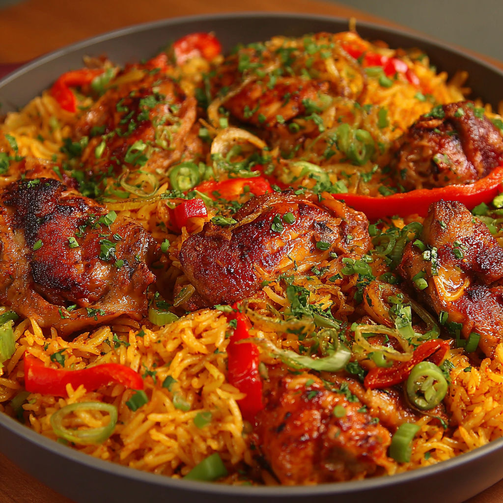 A plate of rice and meat.
