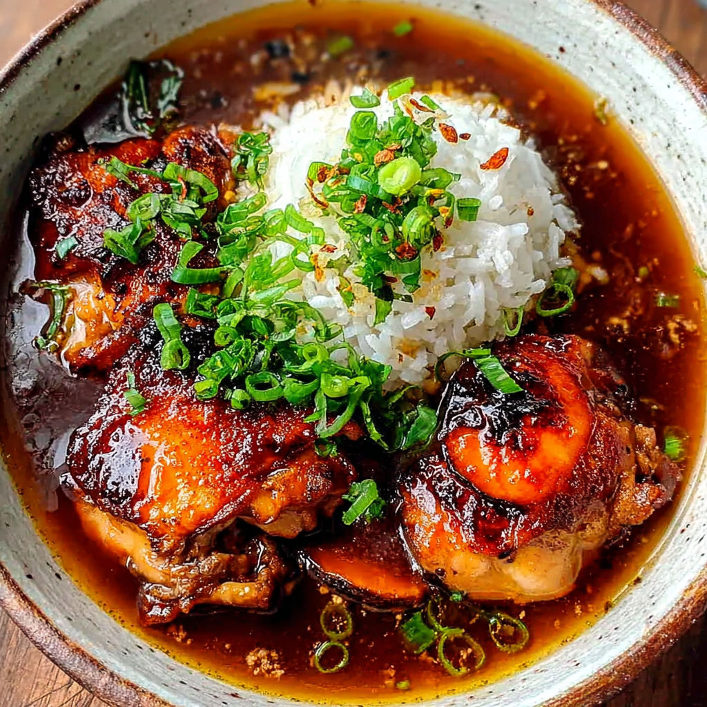 A bowl of food with rice and chicken.
