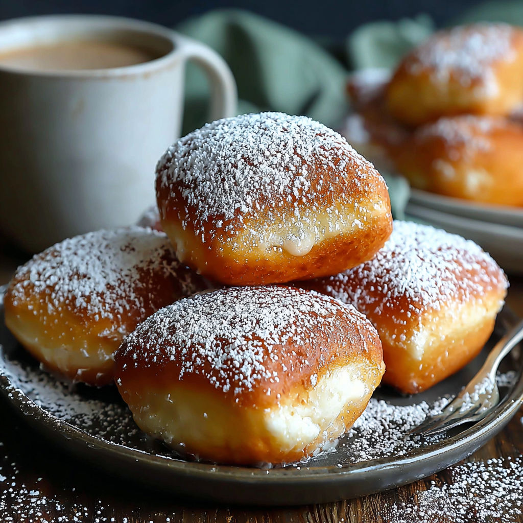 A plate of powdered sugar covered beignets.