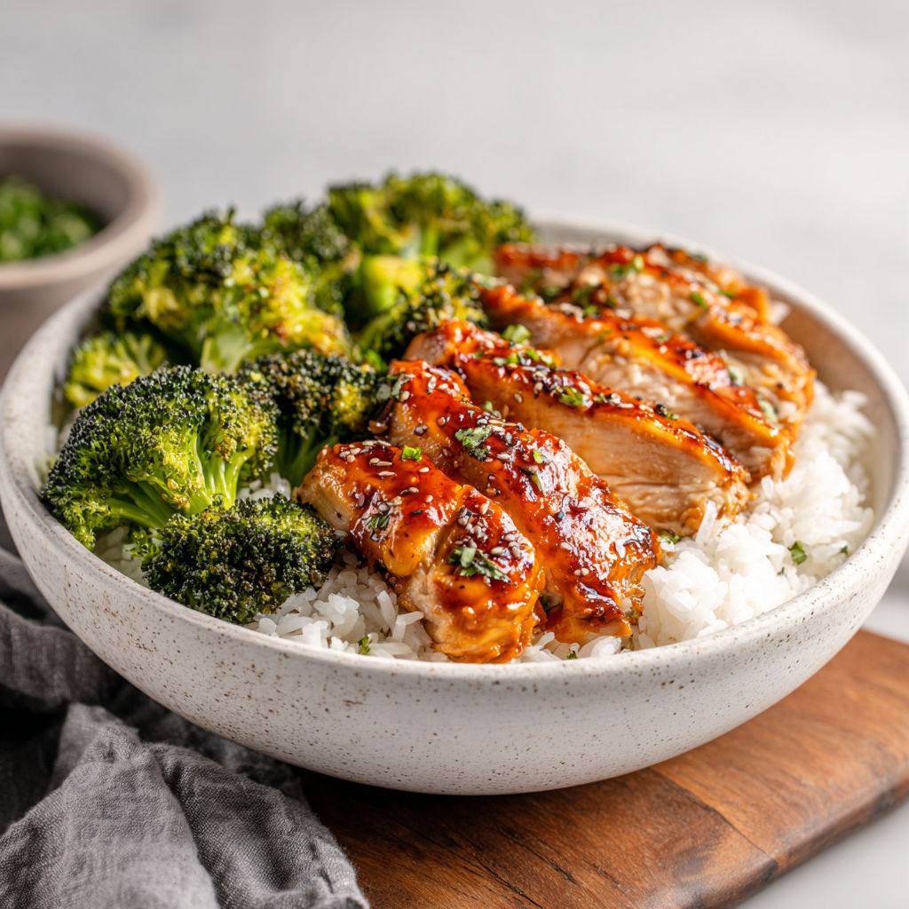 A bowl of rice with meat and broccoli.