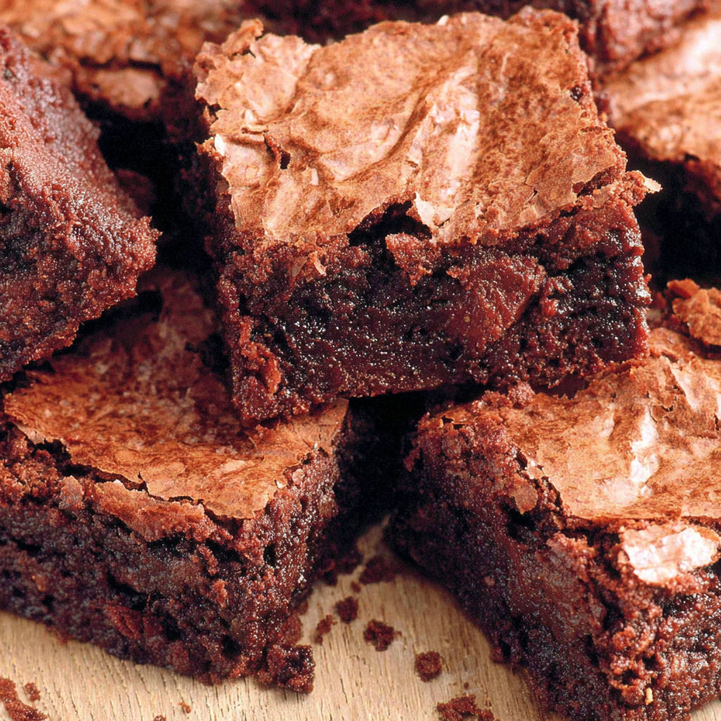 A close up of a delicious chocolate brownie.