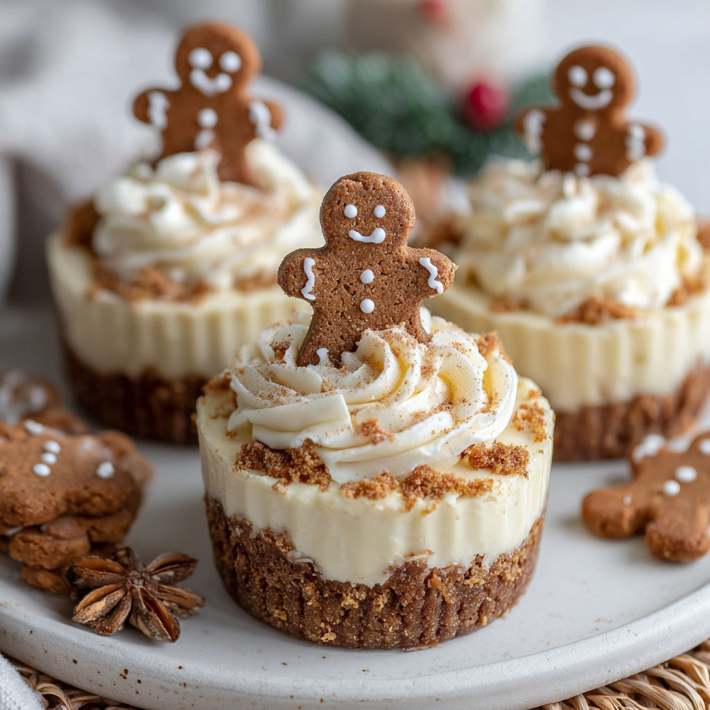 Three No-Bake Gingerbread Cheesecake Cups.
