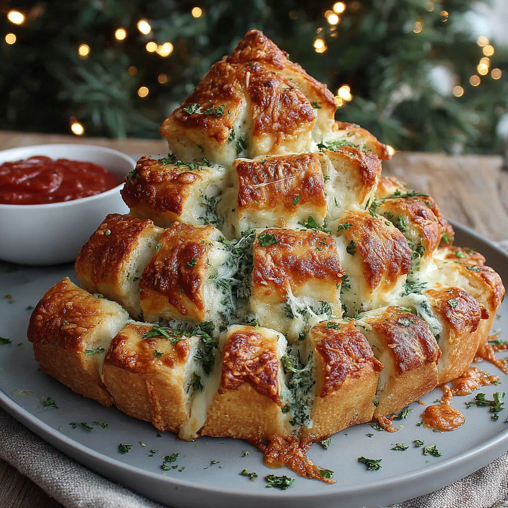 A cheesy bread tree on a plate.