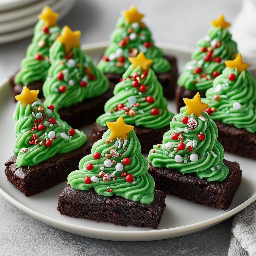 A plate of Christmas tree brownie bites.
