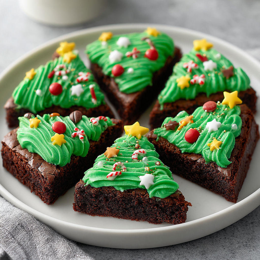 A plate of Christmas tree brownie bites.