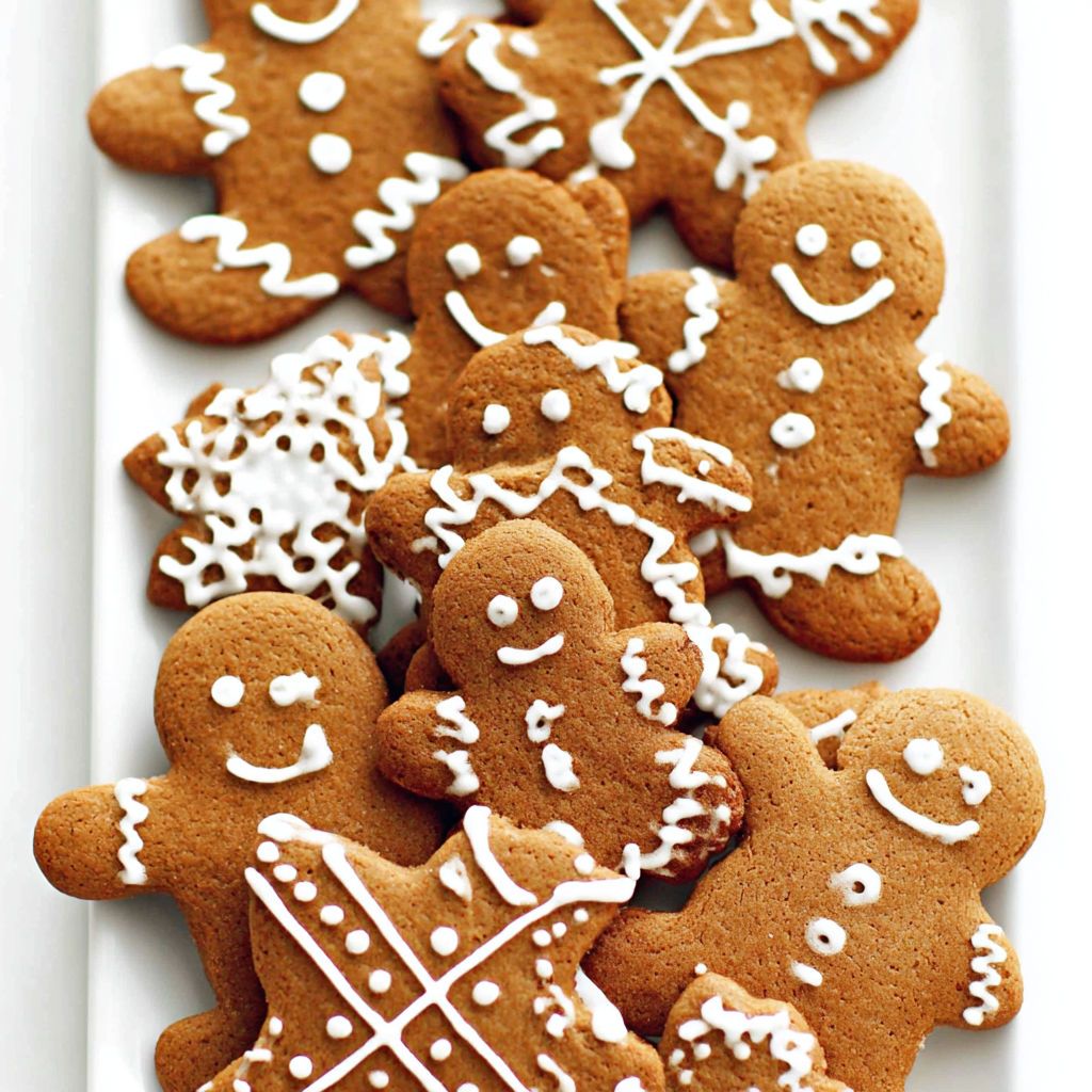 Gingerbread cookies with smiley faces.