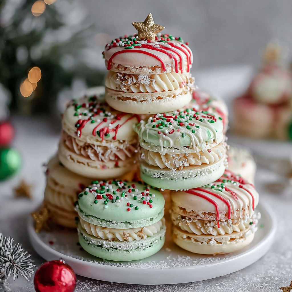 A stack of green and white cookies.