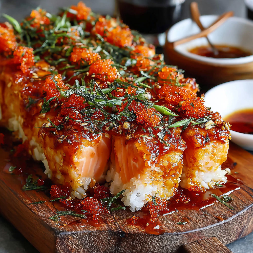 A spicy salmon sushi bake recipe.