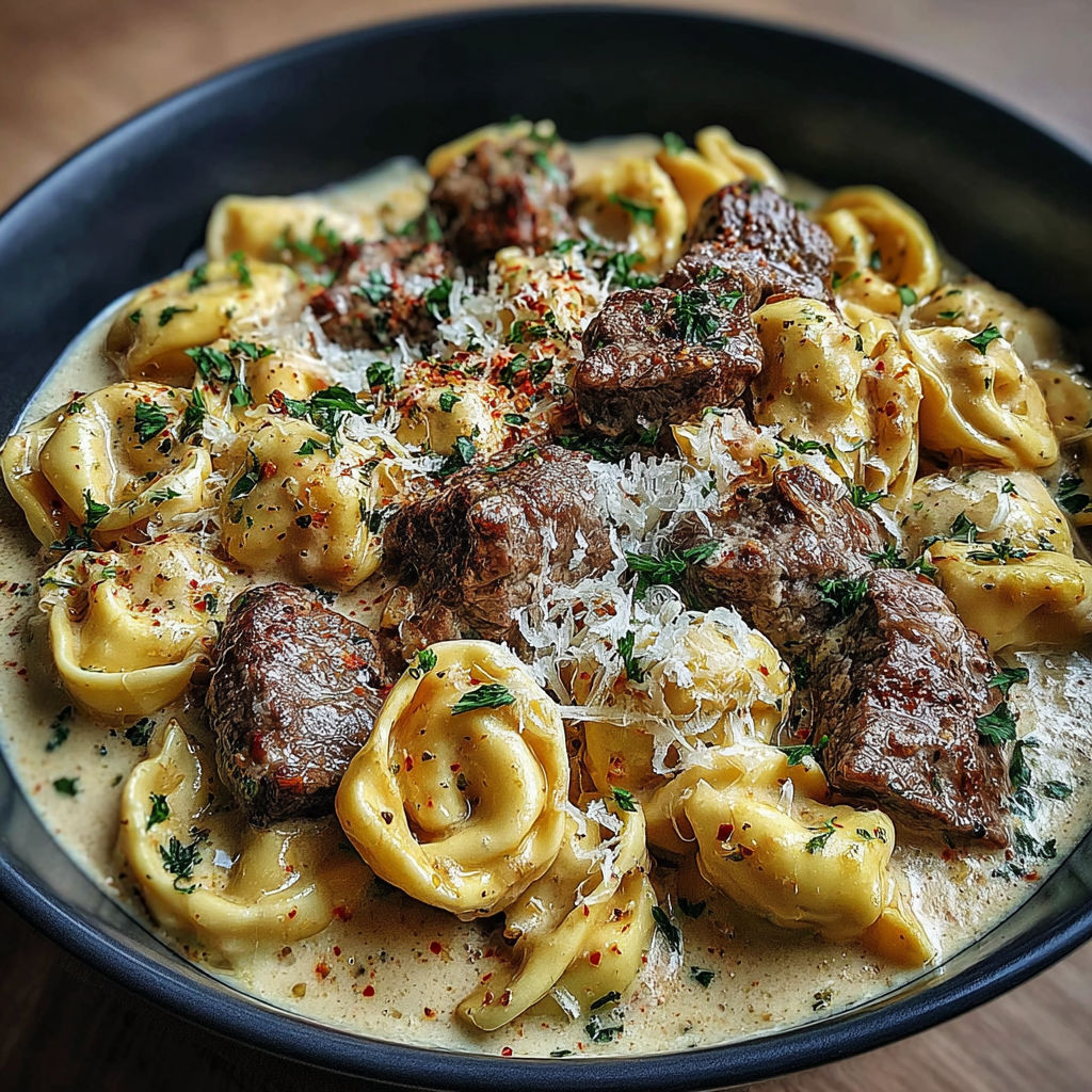 A bowl of meat and pasta.