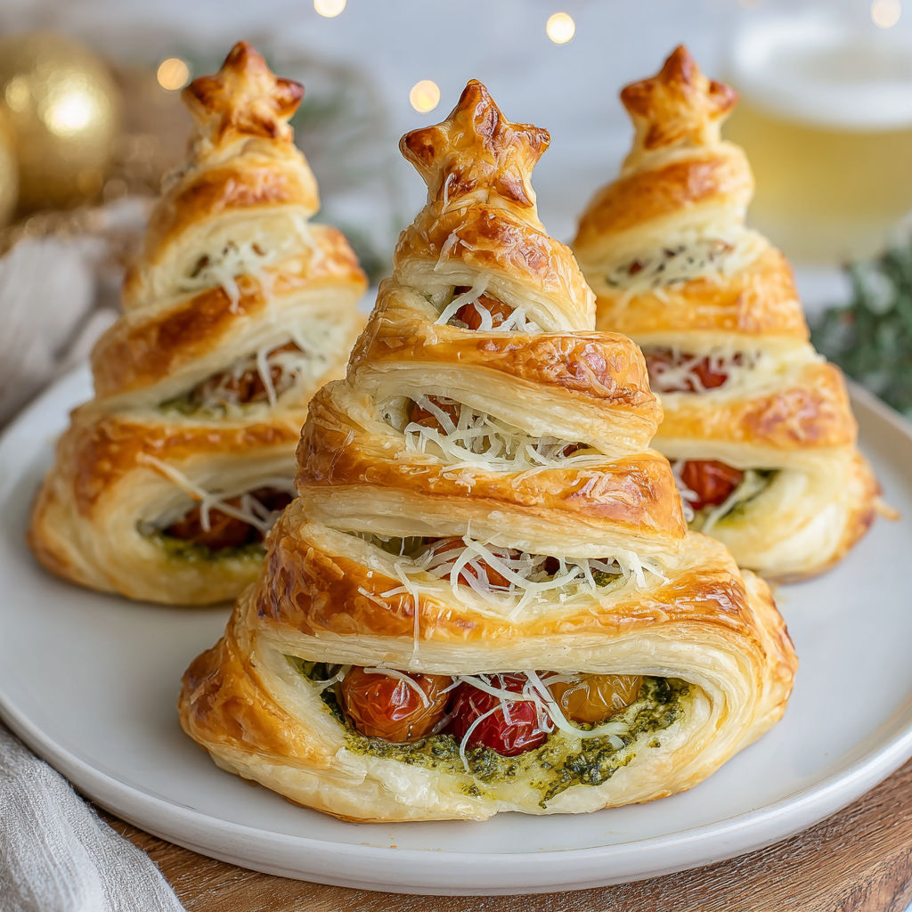 A plate of cheesy puff pastries shaped like a Christmas tree.