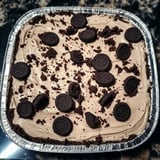 A pan of chocolate cake with chocolate chips.