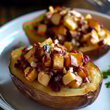 A plate of food with two potatoes on it.