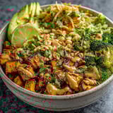 A bowl of Thai Peanut Sweet Potato Buddha Bowl.