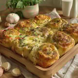 A tray of garlic bread with cheese.