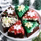Four pieces of frosted Christmas brownies.