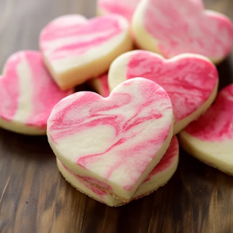 A pink and white heart shaped cookie.