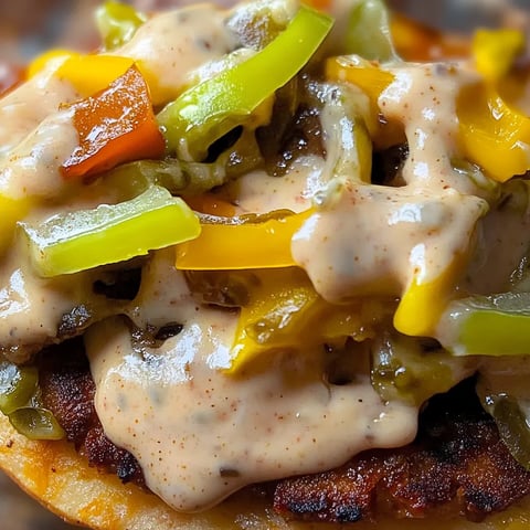 A plate of food with peppers and cheese.