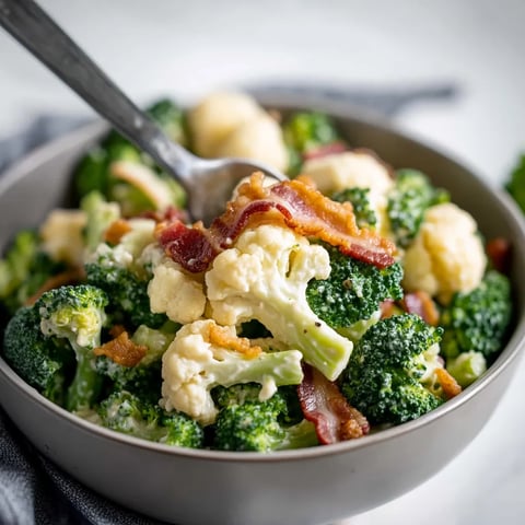 A bowl of broccoli and bacon.