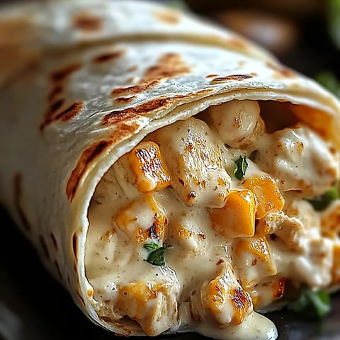 A burrito with chicken and cheese.