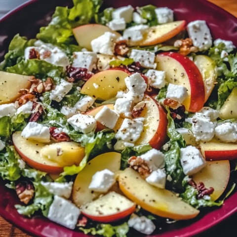 A bowl of salad with feta cheese and apples.