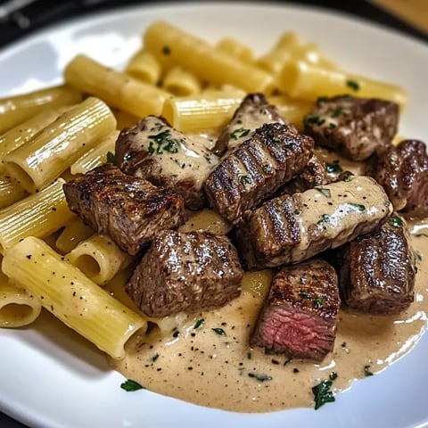 A plate of pasta and meat.
