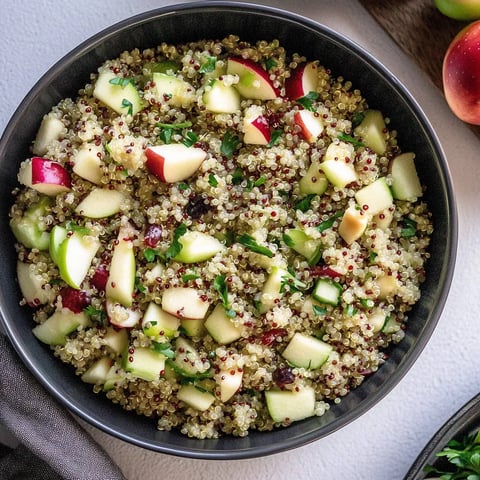 A bowl of food with apples, cucumbers, and rice.