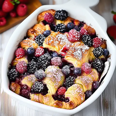 A bowl of berries and croissants.