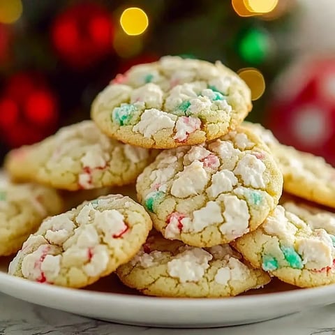A plate of cookies with white icing and red and green sprinkles.