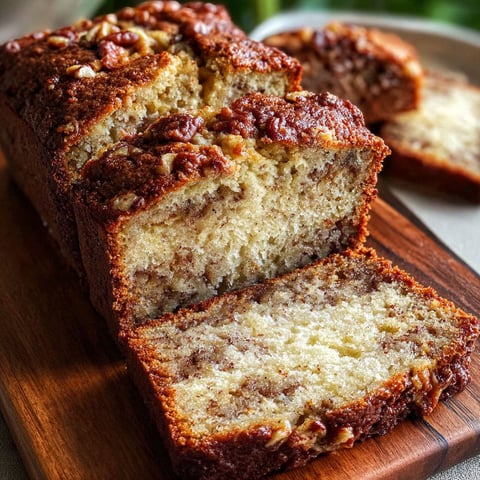 A slice of banana bread on a wooden cutting board.