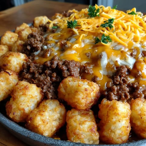 A tater tot casserole with ground beef.