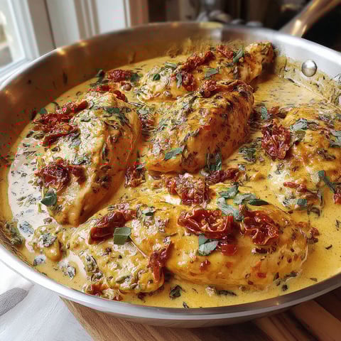 A pan of chicken with a sauce on top.
