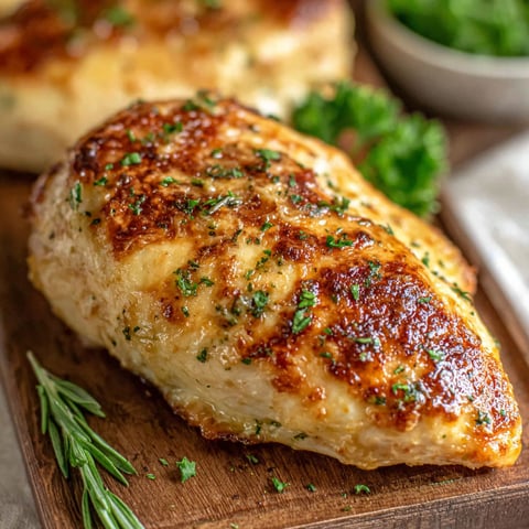 A piece of chicken on a wooden board.