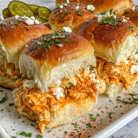 A plate of spicy buffalo chicken sliders.