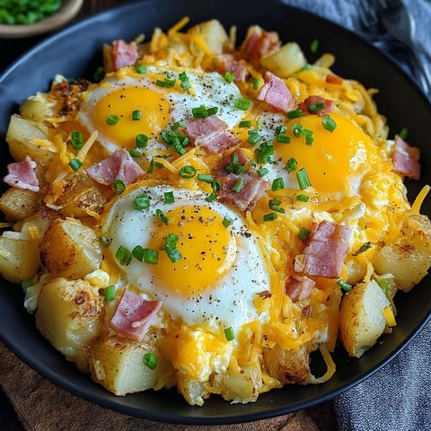 A plate of food with eggs, potatoes, and cheese.