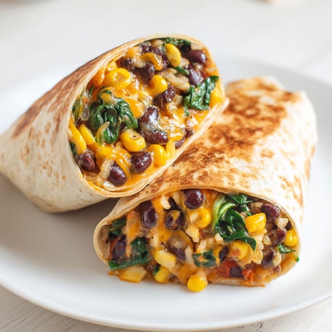 Two burritos filled with black beans and spinach.