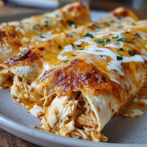 A plate of chicken enchiladas with white sauce.