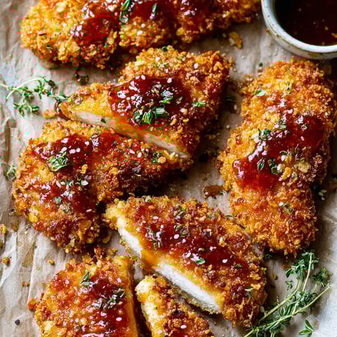 Baked crunchy hot honey chicken.