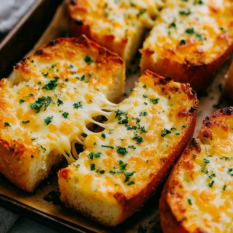 A tray of garlic bread with cheese.